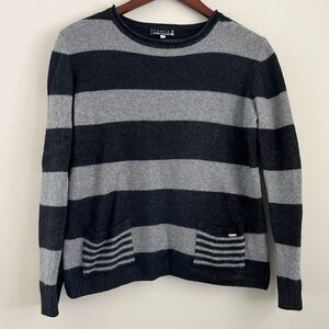 Kris Cassia Cashmere Wool Boxy Gray Striped Sweater | Size Medium